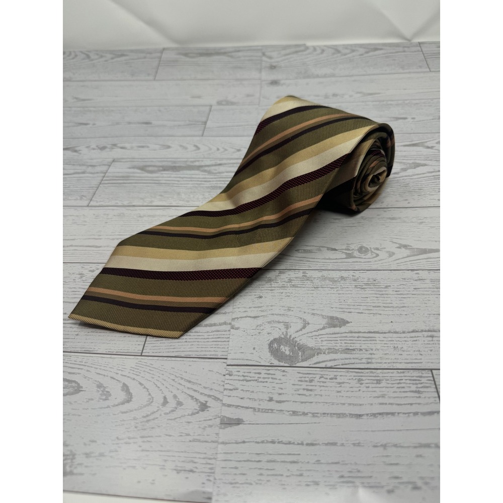 Giorgio Brutini Striped Necktie Tie Olive Brown Beige Tan